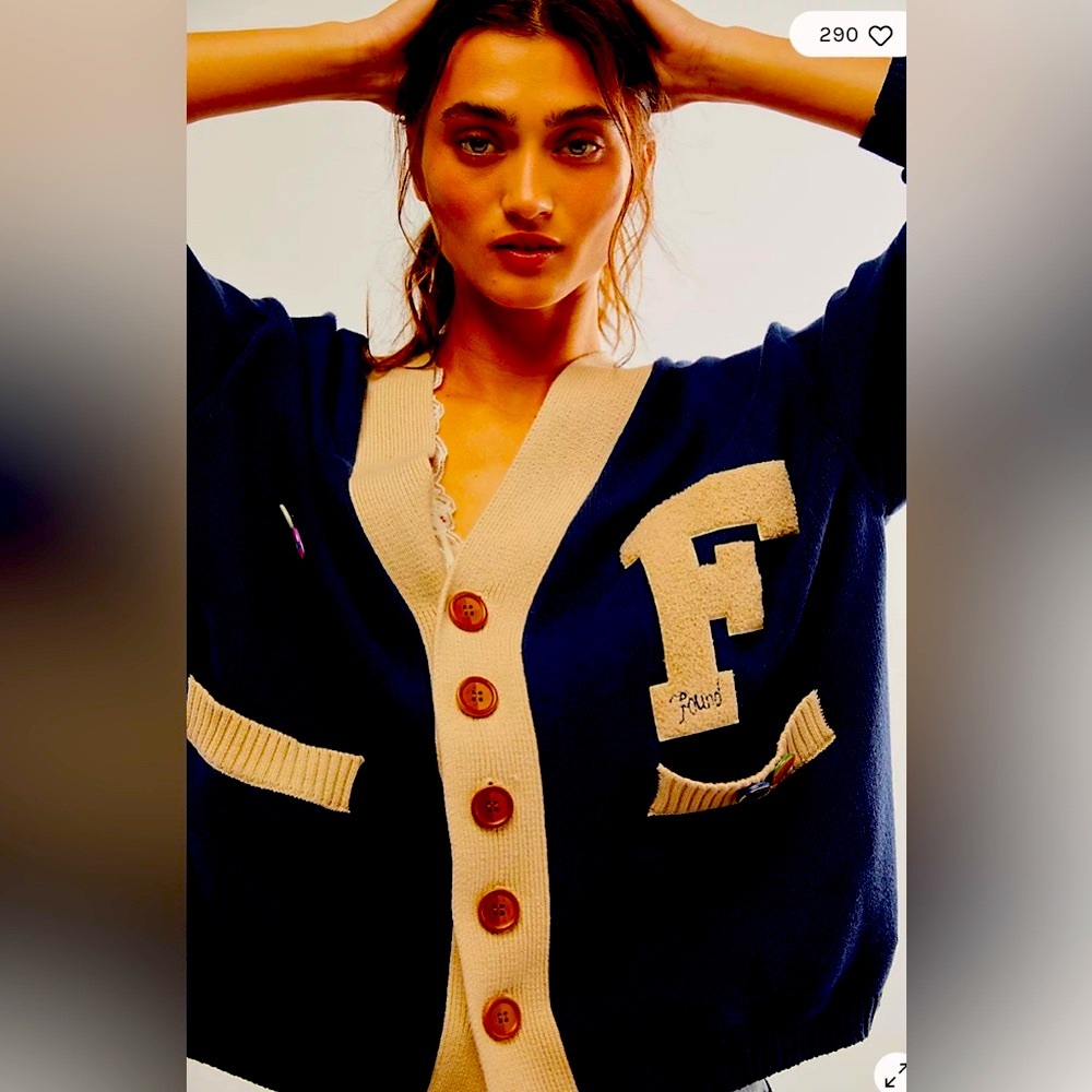 Free People Found Varsity Contrast Cardigan Small - Picture 2 of 9